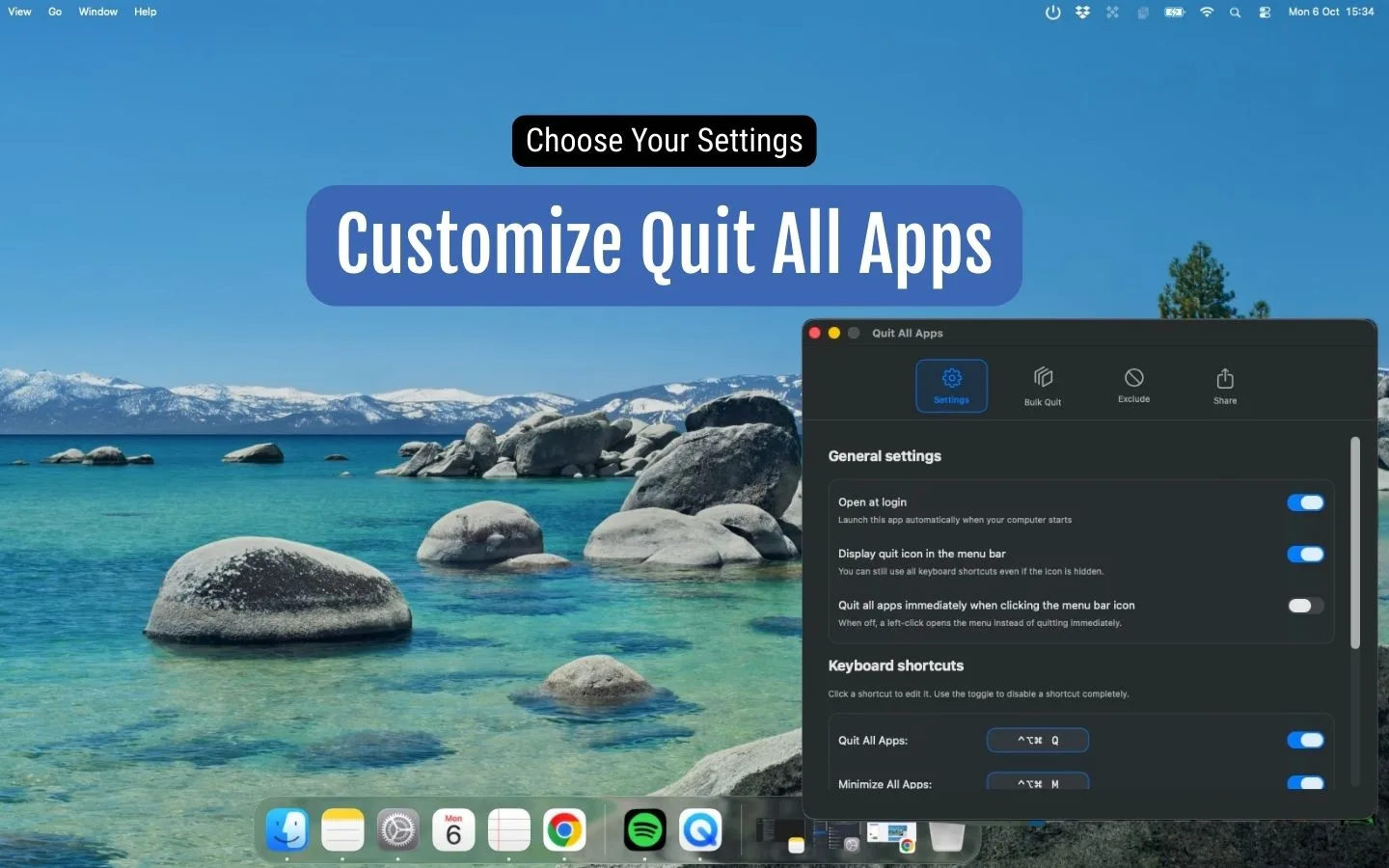 Customize Quit All Apps with settings
