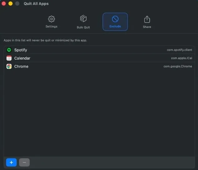 Whitelist apps from quitting