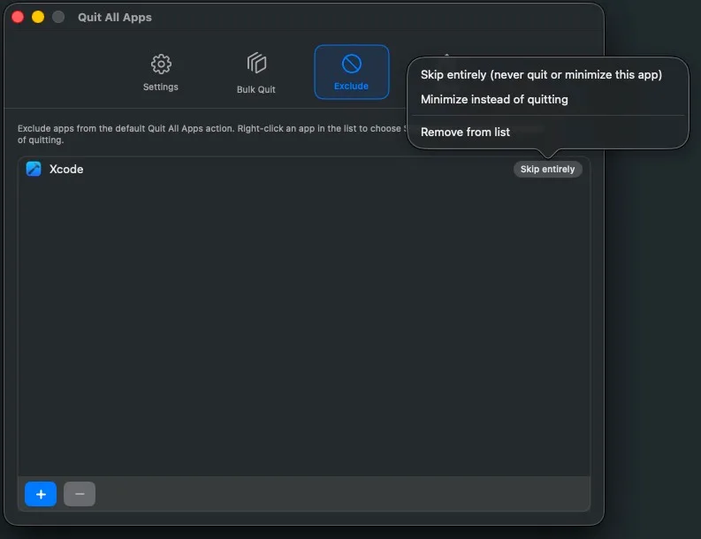 Minimize some apps instead of quitting them